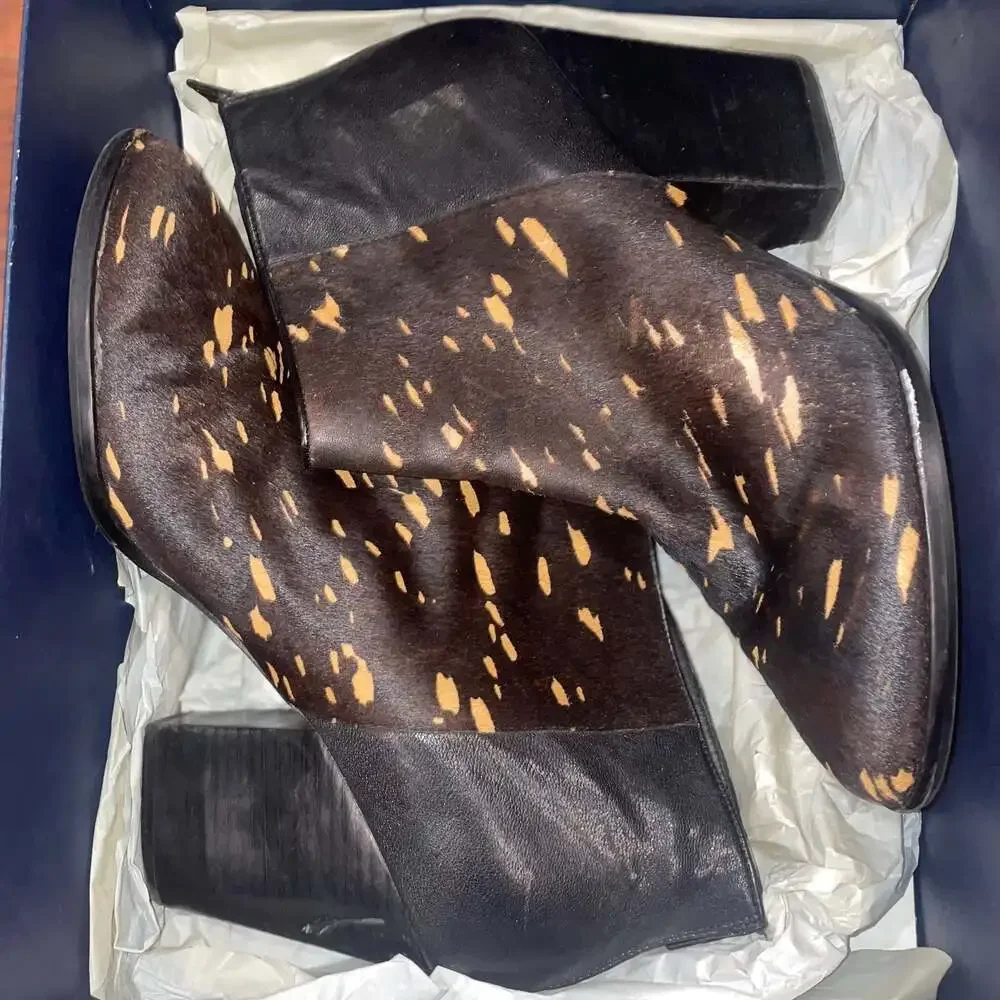 Cole Haan Women’s Calf Hair‎ Block Heel Ankle Boots Black Brown Speckled Size 10